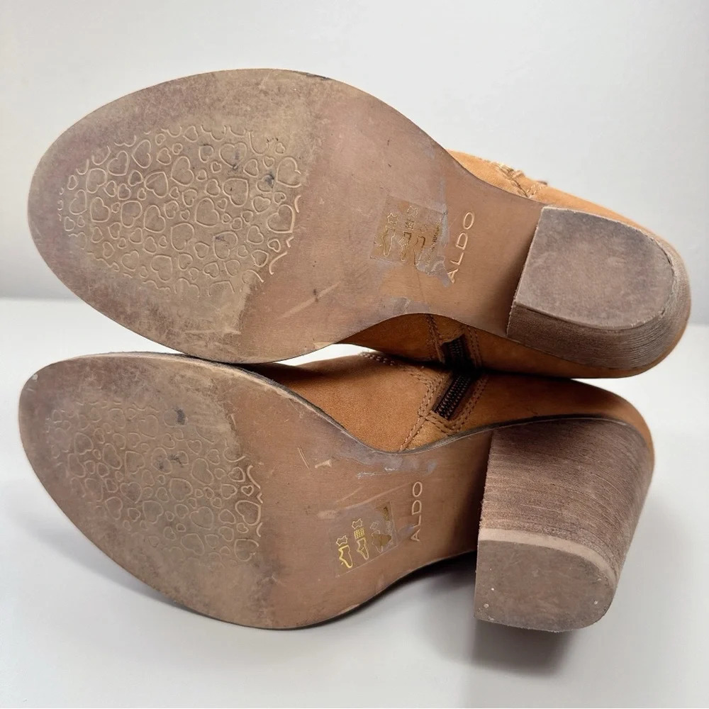 Aldo Womens 9 Suede Leather Heeled Ankle Bootie Brown Color - Picture 8 of 15